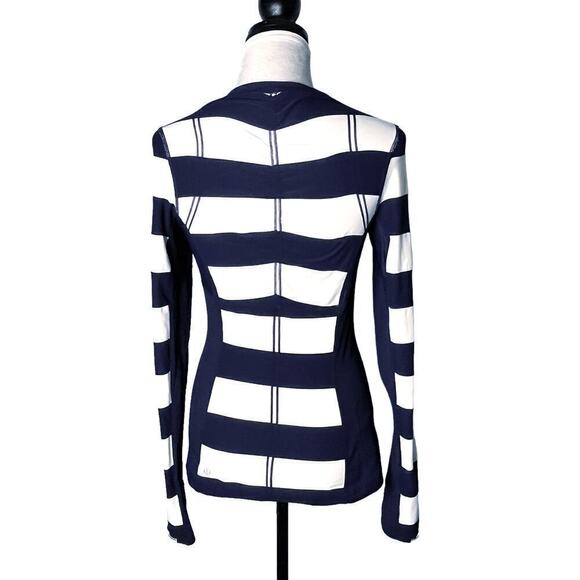 Lululemon Switch Back Long Sleeve Wide Bold Stripe White Deep Indigo Size 6 - Picture 6 of 14